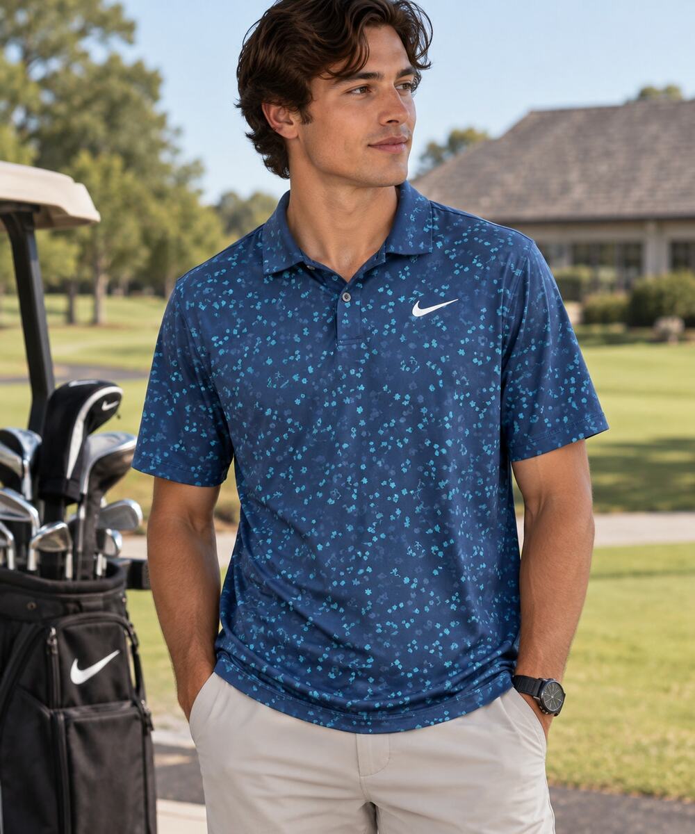 Nike Dri-FIT Tour Micro Floral Golf Polo Midnight Navy/White Men's Large
